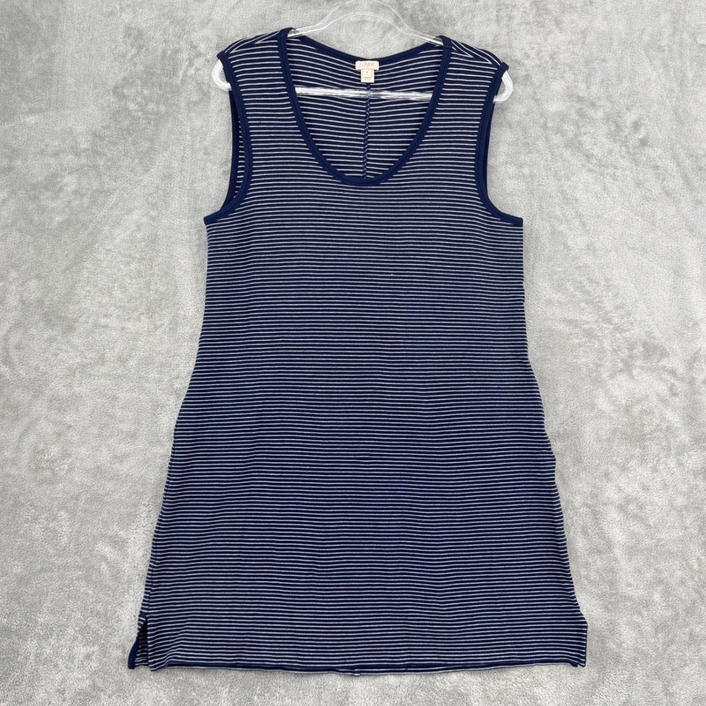 J Crew Dress Womens Size M Striped Tank Nautical Preppy Casual Navy Blue Sporty